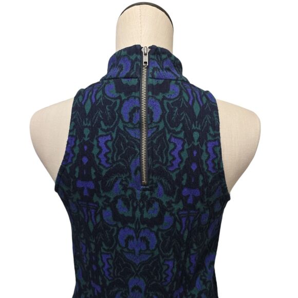 Free People Shift Dress Womens XS Blue Textured Print Amelia Knit Mock Neck Mini - Picture 13 of 13